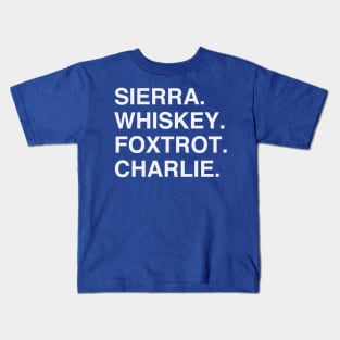 Sierra Whiskey Foxtrot Charlie (Wednesday) Kids T-Shirt